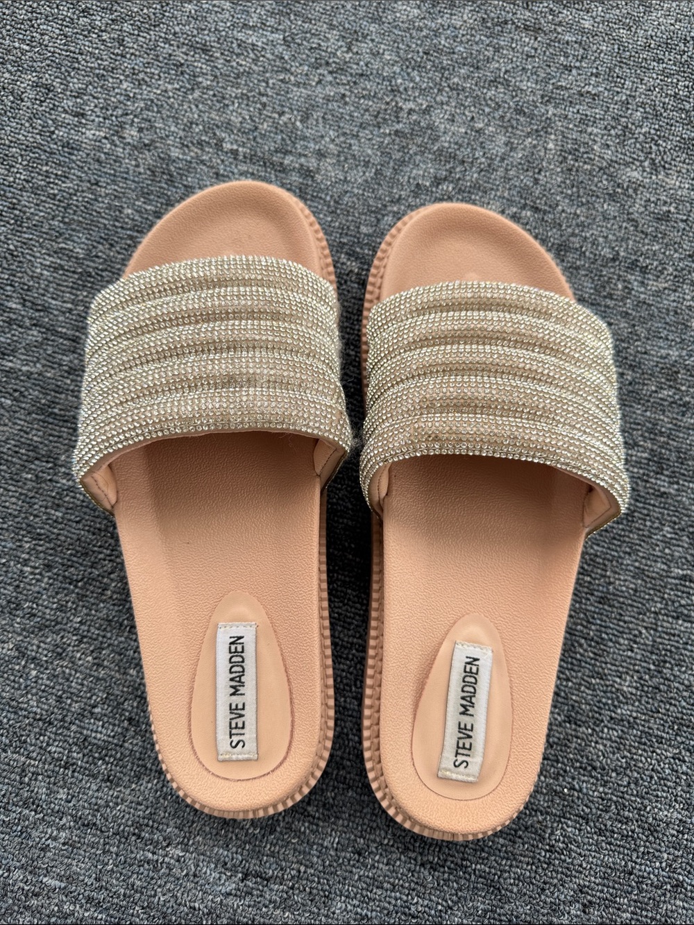 Steve Madden Beige Crystal Slide Sandals